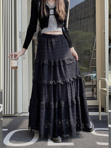 Airchics Jupe Trapèze Taille Haute Jupe Gâteau Style Doux Jupe Longue